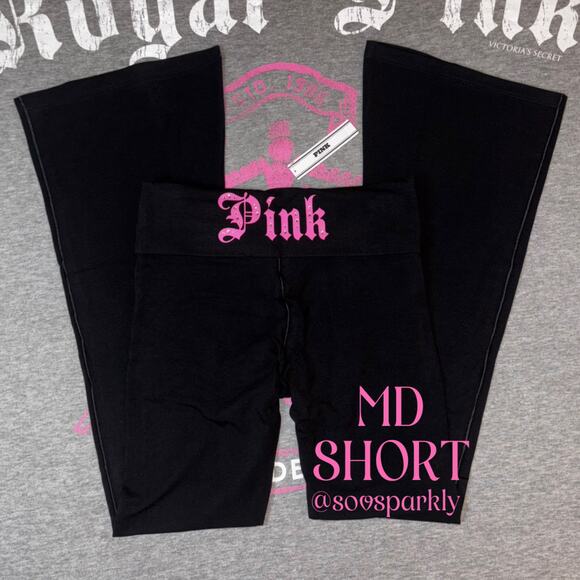 PINK Victoria's Secret Pants - Victoria’s Secret PINK Bling Pure Black Halloween Cotton Foldover Flare Leggings